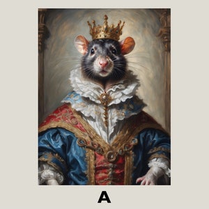 Rat King Print, Animal Portrait Wall Art, Rat Wall Art, Home Decor Gift