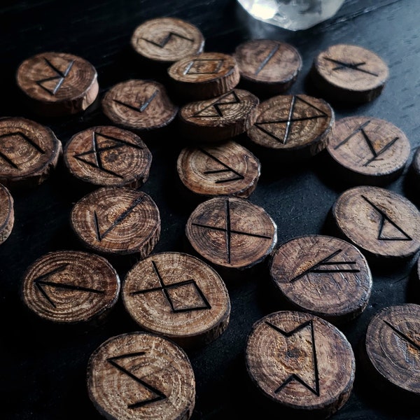 Elder Futhark Wood Rune Set. Wood burned by hand pagan, norse, witch, divination runes.
