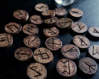 Elder Futhark Wood Rune Set. Wood burned by hand pagan, norse, witch, divination runes.