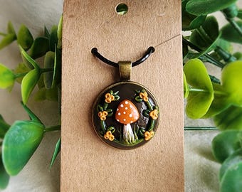 Polymer Clay Mushroom Wreath Necklace. Cottagecore, Fantasy, Fairycore Jewelry