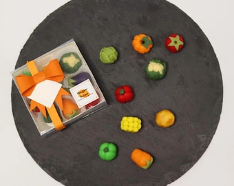 Small Batch Ready Made Mini Marzipan Vegetables – Box of 9 – Handmade Edible Veg Treats