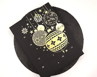 Christmas Advent Calendar Black & Gold Baubles 24 Handmade Marzipan Sweets
