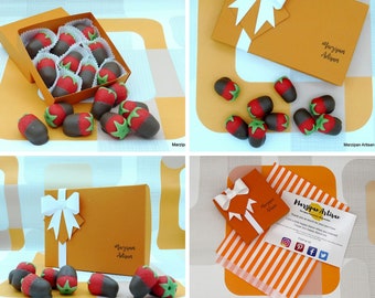 Handmade Chocolate Dipped Marzipan Strawberries Just Because Thank You Gift