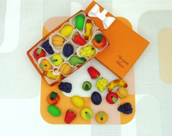 Marzipan Fruits  Box Of 15 Gift Box Food Lovers Gift Fruit Cake Topper Favours