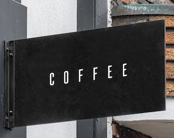 Industrial Steel Coffee Sign: Custom Business Logo Signboard