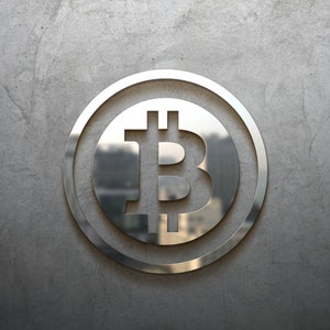 Mirror Polished Stainless Steel Bitcoin Logo: Crypto Office Decor