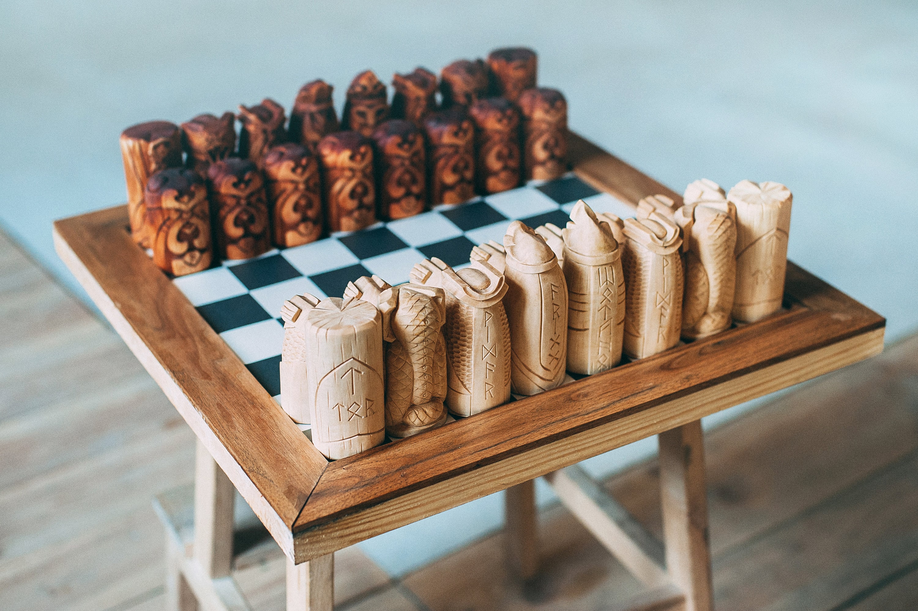 Scandinavian Chess set. Vikings chess. Hand carved Etsy