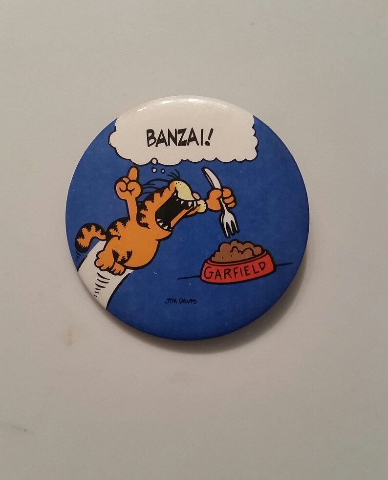 Vtg Garfield BANZAI 2.25 pin badge button A042