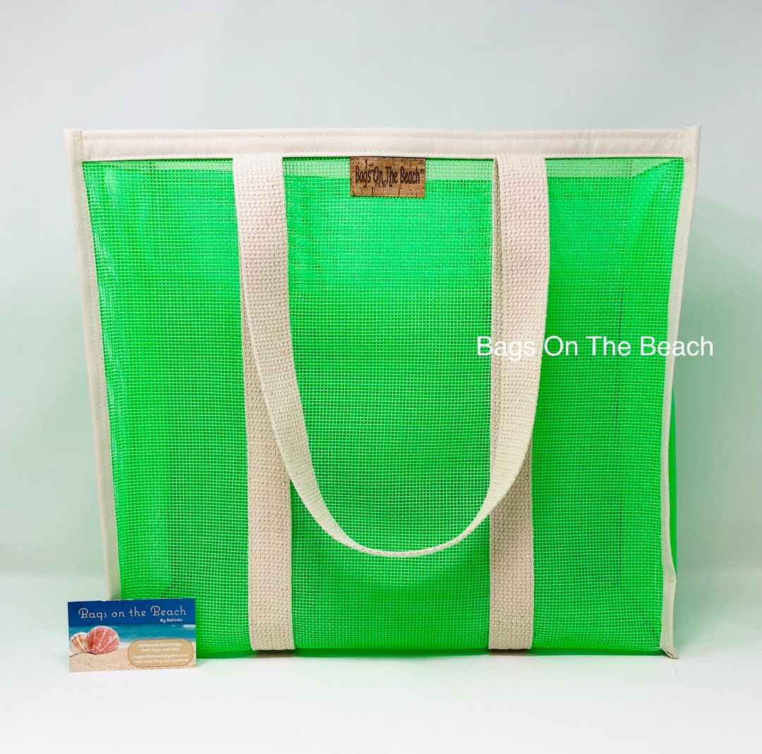 Mesh Beach Bag Sand Toy Beach Bag Lime Green Vinyl Mesh Etsy