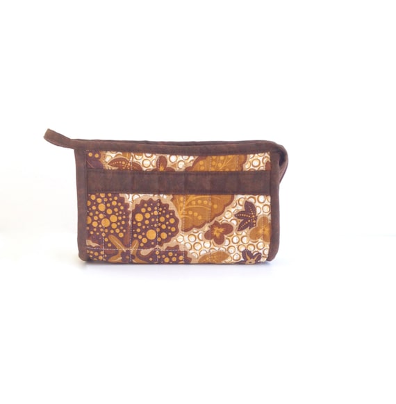 Items similar to Small Zippered Bag, Wide Opening, Brown Make Up Bag ...