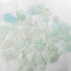 150 light blue green pieces beach glass - azure natural bulk sea glass - polished quality real tiny frosted sky-blue white stones