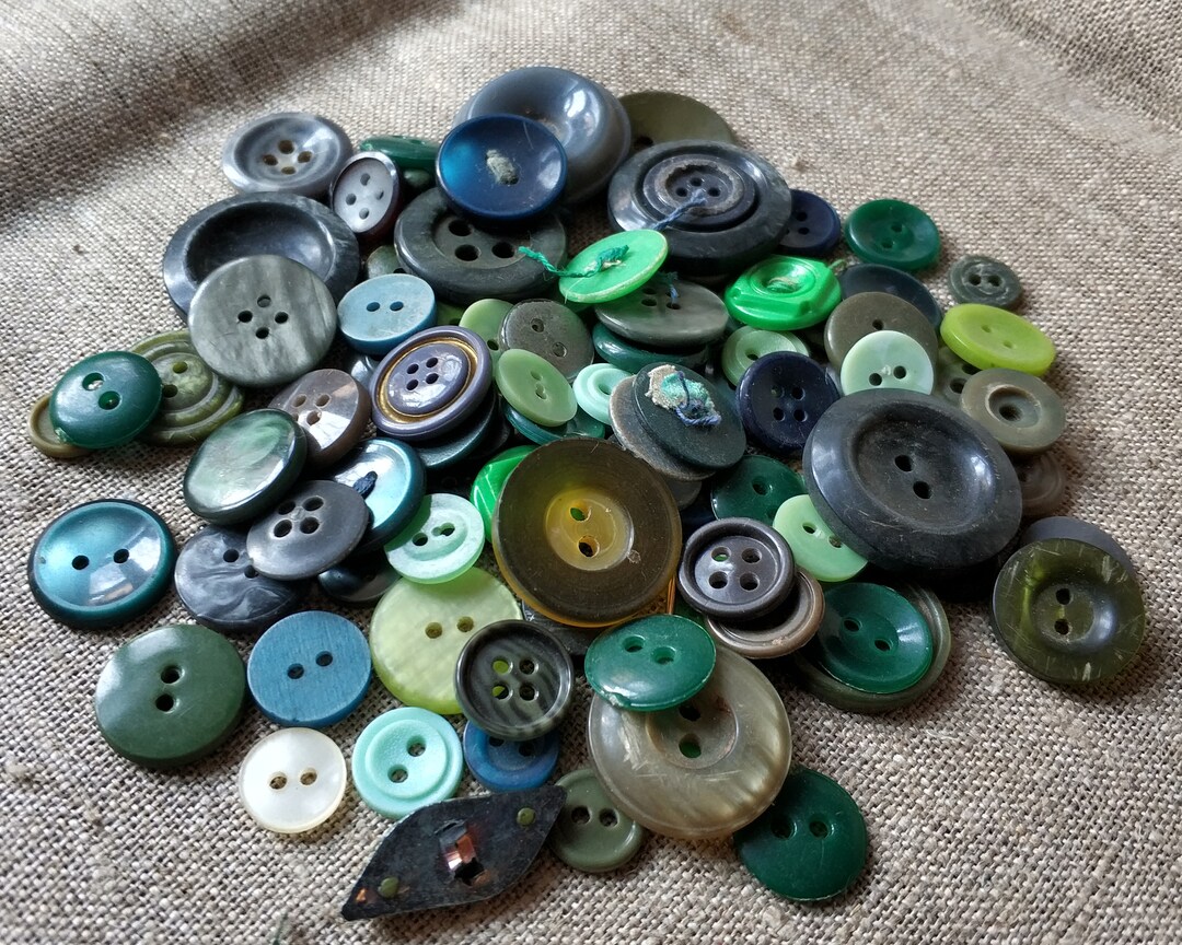 Vintage Green Buttons Set Old Craft Project Supplies Mix Etsy