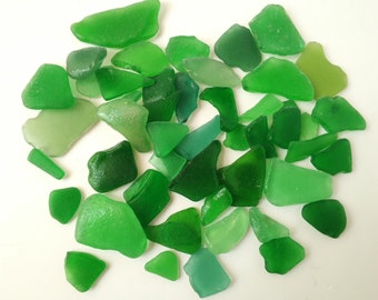 Set of 50 green natural beach bulk sea glass - polished real tiny frosted green glass stones