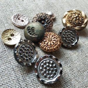 Rare buttons - vintage mix color convex buttons - set old craft project supplies - mix shades buttons