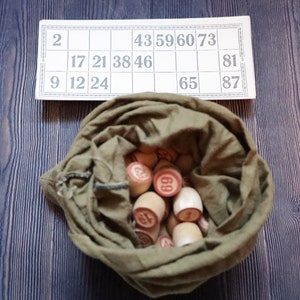 Vintage Lotto Bingo Spiel Holz Zahlen Loto Spielkarten Kegs KOMPLETT Set 1970er Jahre sowjetische Brettspiele für Familie