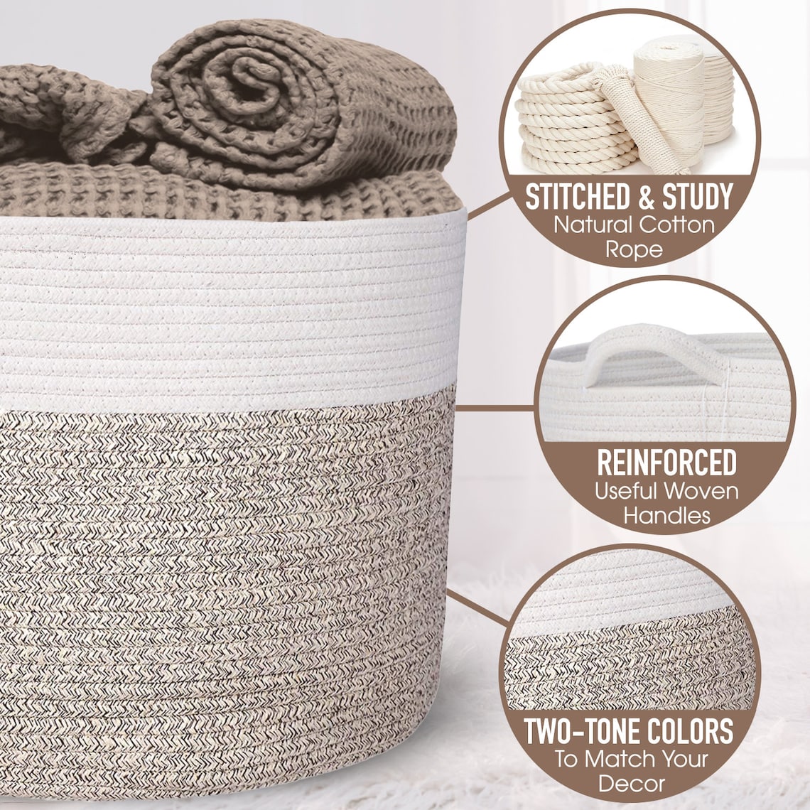 EXTRA LARGE Storage Basket with Handles. Woven Blanket Basket Etsy