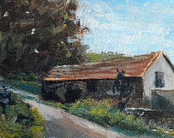 Original Alla Prima oil Painting 10x10cm 'Home at the bottom of the Hill'