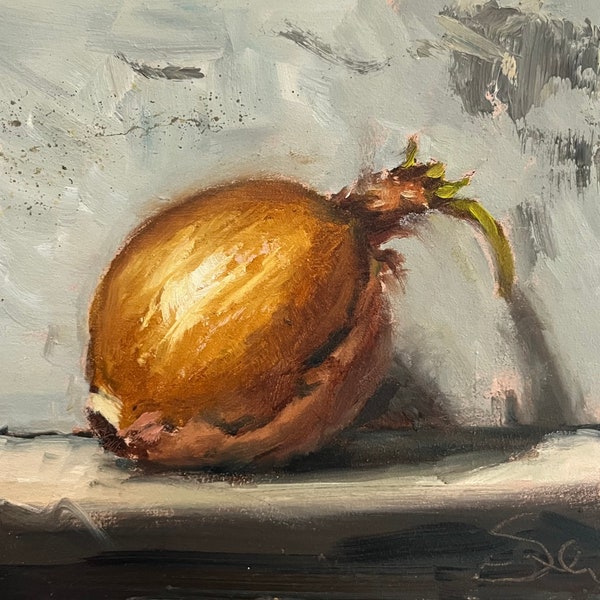 Original Alla Prima oil Painting 17x17cm 'Onion'