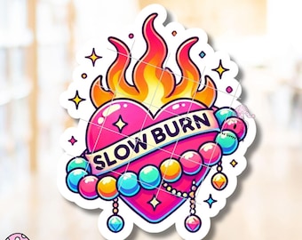 Slow Burn Heart Sticker: Waterproof Kindle, Laptop, Journal Decal