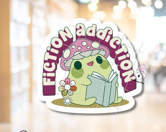 Fiction Addiction STICKER Mushroom Bookish Book Lover Mystery Fantasy Romance Smut eReader TBR Kindle Case Kindle Stickers Fire Waterproof