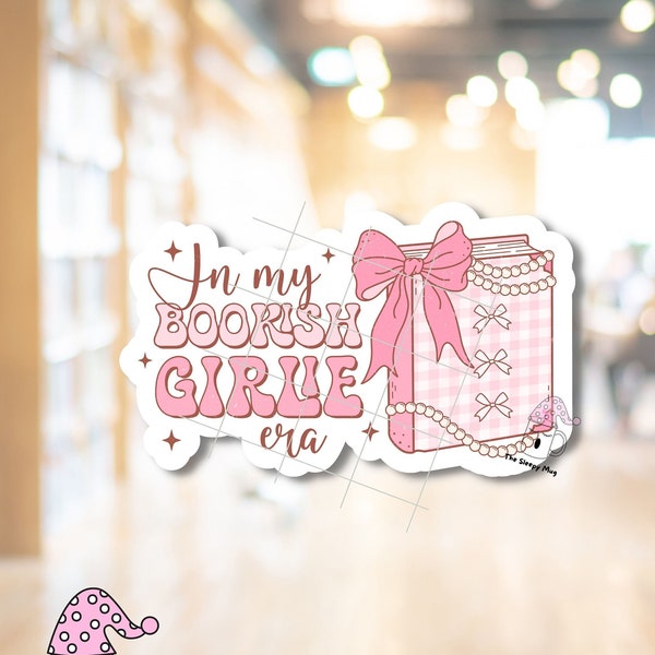 In My Bookish Girlie Era STICKER Pink Bow Coquette Girlie Girly Soft Era Bookish Girl Book Lover Pearls Pink Bows Waterproof Adhesive Vinyl