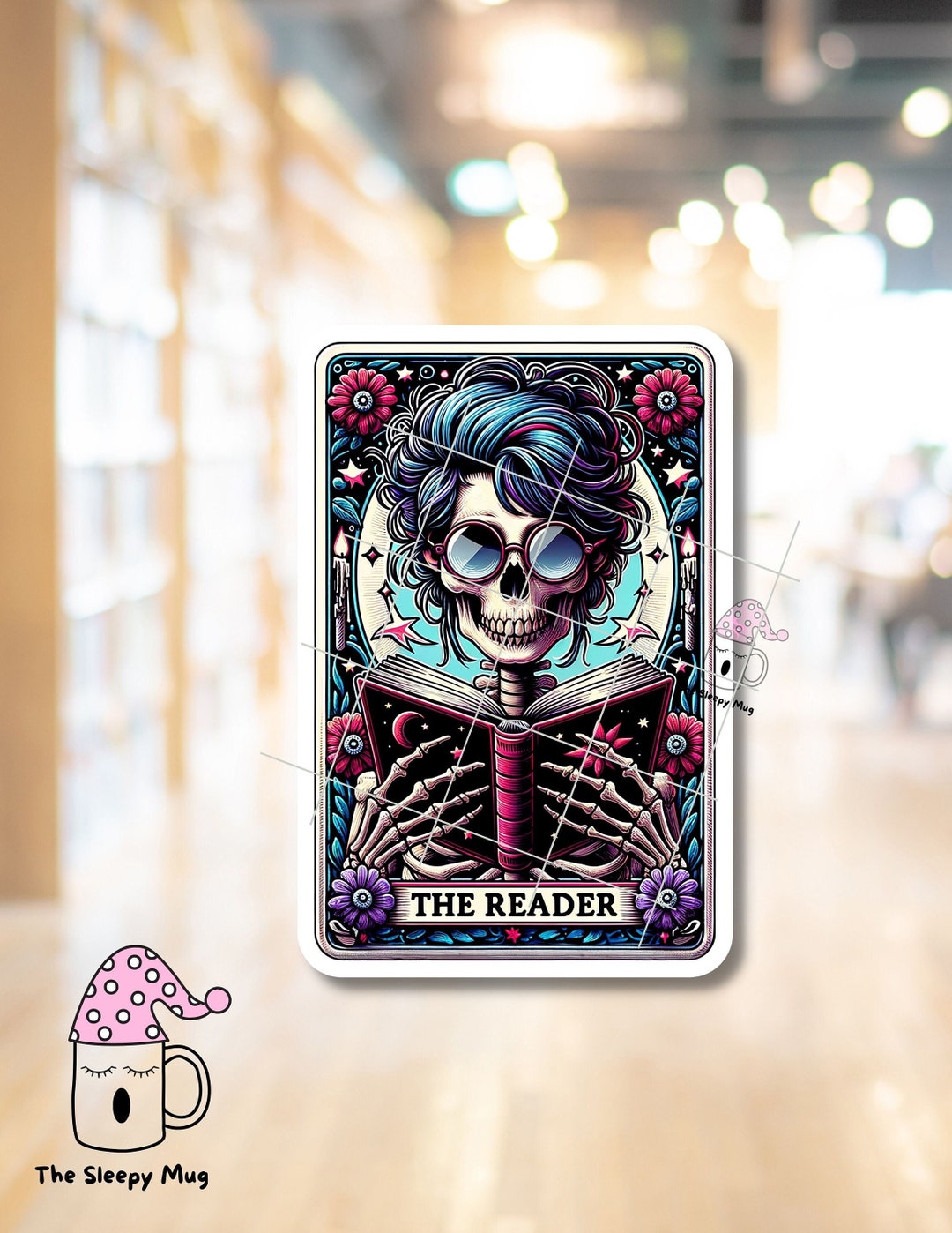 The Reader Sticker The Reader Tarot Card Sticker: Bookish Skeleton, Laptop Decal - Etsy