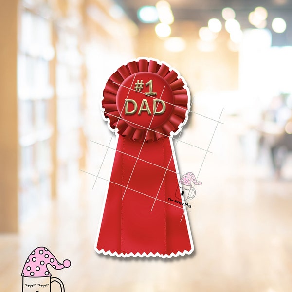 Number 1 Dad (#1) STICKER Ribbon Award Happy Father's Day First Time Daddy Papa Party Celebration Greeting Card Waterproof Adhesive Vinyl