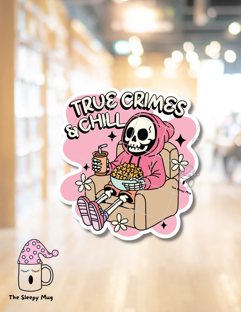 True Crimes & Chill STICKER Bookish Book TV Show Murder Audio Book Worm Skeleton Solve Suspect Thriller Mystery Horror Suspense Pink Hoodie image 5