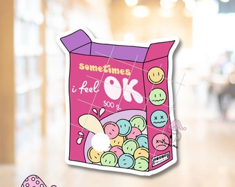 Sometimes I Feel Ok STICKER Cereal Box Nervous Introvert Anxious Nerves Mental Health Angry Happy Mixed Feelings Worker Gift Waterproof