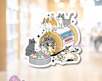 Serotonin Booster Cats STICKER Kittens Mental Health Cat Mom Fur Daily Medication Mood Sleep Reminder Pill Bottle Kindle Stickers Waterproof