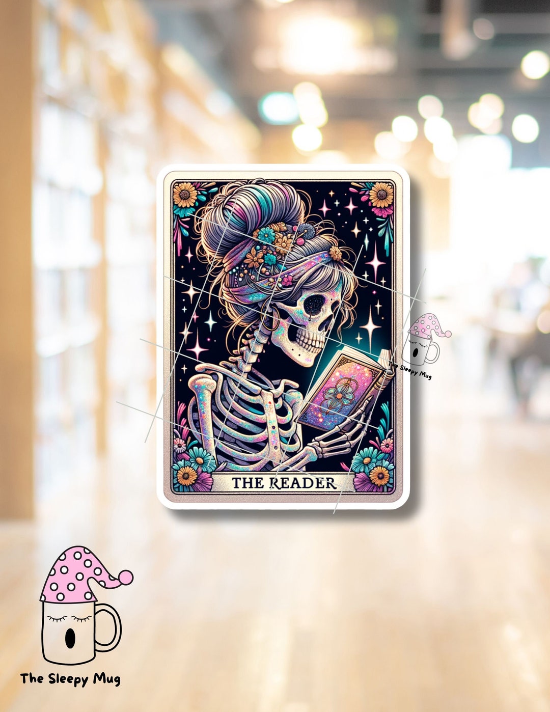 The Reader Sticker The Reader Tarot Card Sticker: Bookish Skeleton, Waterproof - Etsy