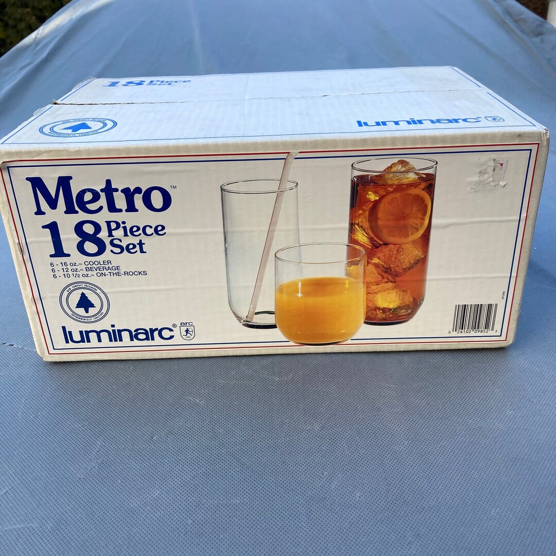 Luminarc Metro 18 Piece Drinkware Set, New Old Stock Sealed Original