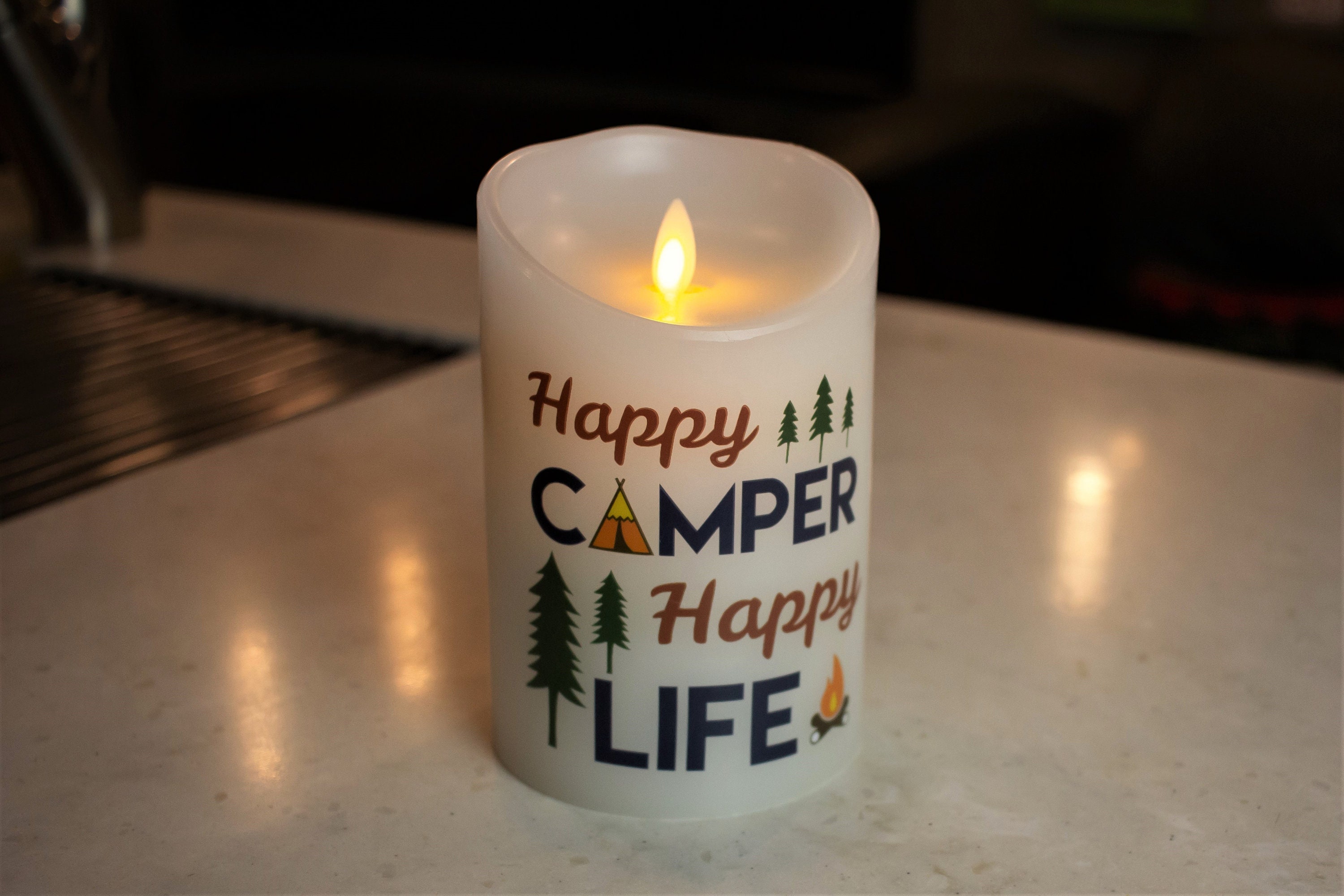 Flameless Led Candle RV Candle RV Decor Happy Camper Happy Life RV Gift