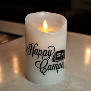 RV Decor - Happy Camper - Flameless Candle - Camper Decor - RV Gifts - LED Candle - Camper Gifts - Travel Trailer Decor - Home Decor