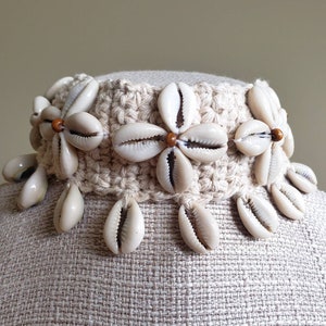 Cowrie Shell Choker, Beige with Cowrie Flower Detail