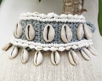 Cowrie Shell Choker, Grey