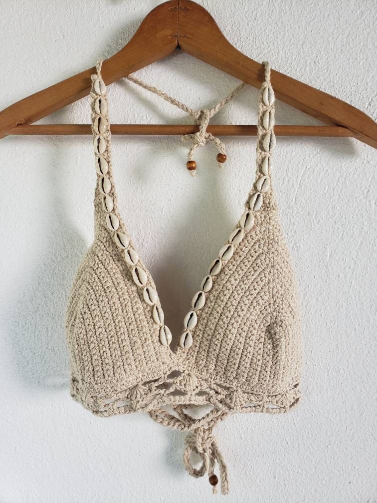 Gypse Style Crochet Bikini Top with Cowrie Shell Detail | Etsy