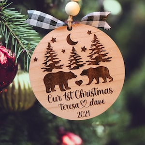 Bears, Trees, Couple, Christmas, Ornament, SVG, Glowforge, Laser File, Digital File