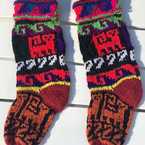 Peru Baby Handknit Wool Socks Available in Red and Orange