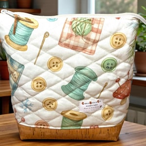 Maker’s Table Quilted Project Pouch – Sewing Motif Organizer with Swivel Hook – Everyday Magic by Cargo Stitch Co