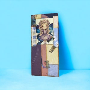 Sobre collage, sobre rosa y púrpura collage de hadas púrpura con ventana grande, cumpleaños efímero, aniversario, regalo de Navidad
