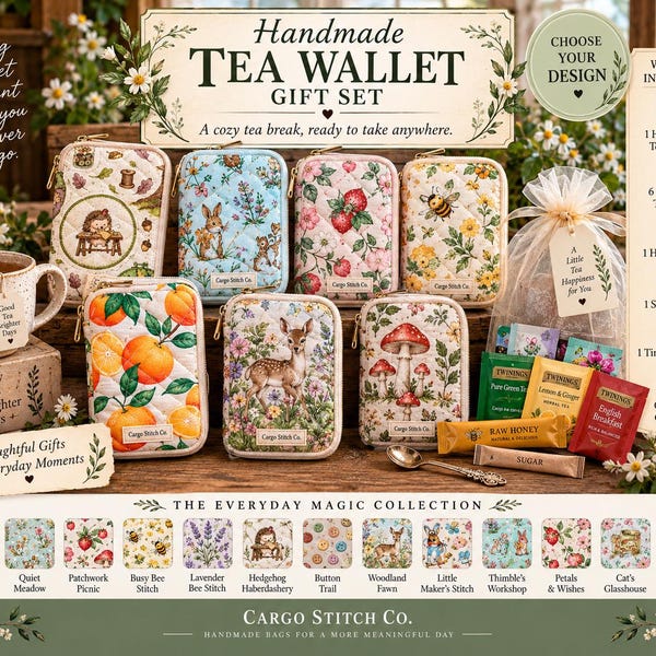 Tea Lover Gift Set | Handmade Quilted Tea Wallet with 6 Teas, Honey & Spoon | Ready to Gift Tea Gift
