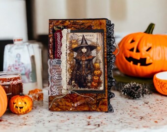 Handmade Junk Journal | Faux Leather Cover | 6” x 9” | Vintage-Style Scrapbook, Writing Notebook, Gothic Grimoire Gift