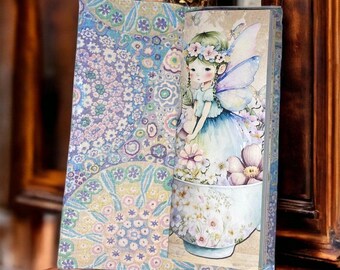 Purple Fairy and Butterflies Tall and Skinny Junk Journal, Blank Pages, Kaffe Fassett Fabric, Handmade Birthday, Anniversary, Christmas Gift