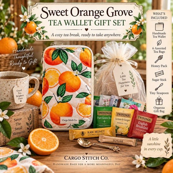 Tea Wallet Gift Set | Handmade Quilted Tea Bag Holder | Tea Lover Gift | Travel Tea Organizer | Sweet Orange Grove