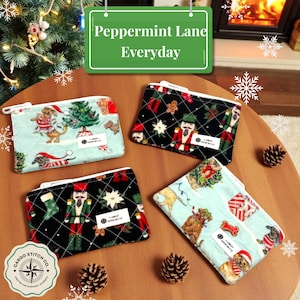 Mini Zipper Pouch 5×3 – Coin Purse – Dog & Nutcracker – Earbud Case – Stocking Stuffer- Storage | Includes Stickers and Mini Zine Story