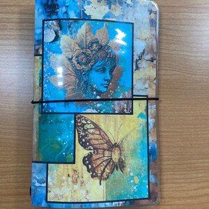 Fairy Travelers Notebook Cover Gelamineerde Boekomslag Junk Journal Herfst Goud Teal Saamhorigheid Cadeau voor haar Vlinder Gratis verzending