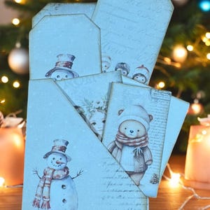 Snowman Loaded Pocket Junk Journal Tags | Journaling Cards | Beige Vintage Christmas Ephemera Set | Rustic Holiday Journal Kit