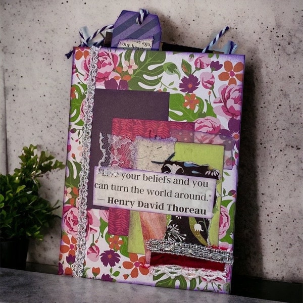 Journal indésirable fait main, motif floral, 23 pochettes, 8 étiquettes, 4 cartes de journalisation, éphémères, scrapbooking, anniversaire, anniversaire de mariage, cadeau de Noël