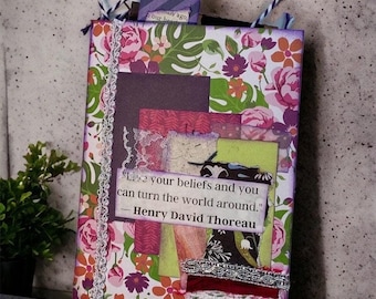Junk Journal Handmade Floral | 4.5” x 6” | 23 Pockets, 8 Tags, 4 Journaling Cards | Lace, Vellum, Sari Silk | Art Journal, Gift, Scrapbook